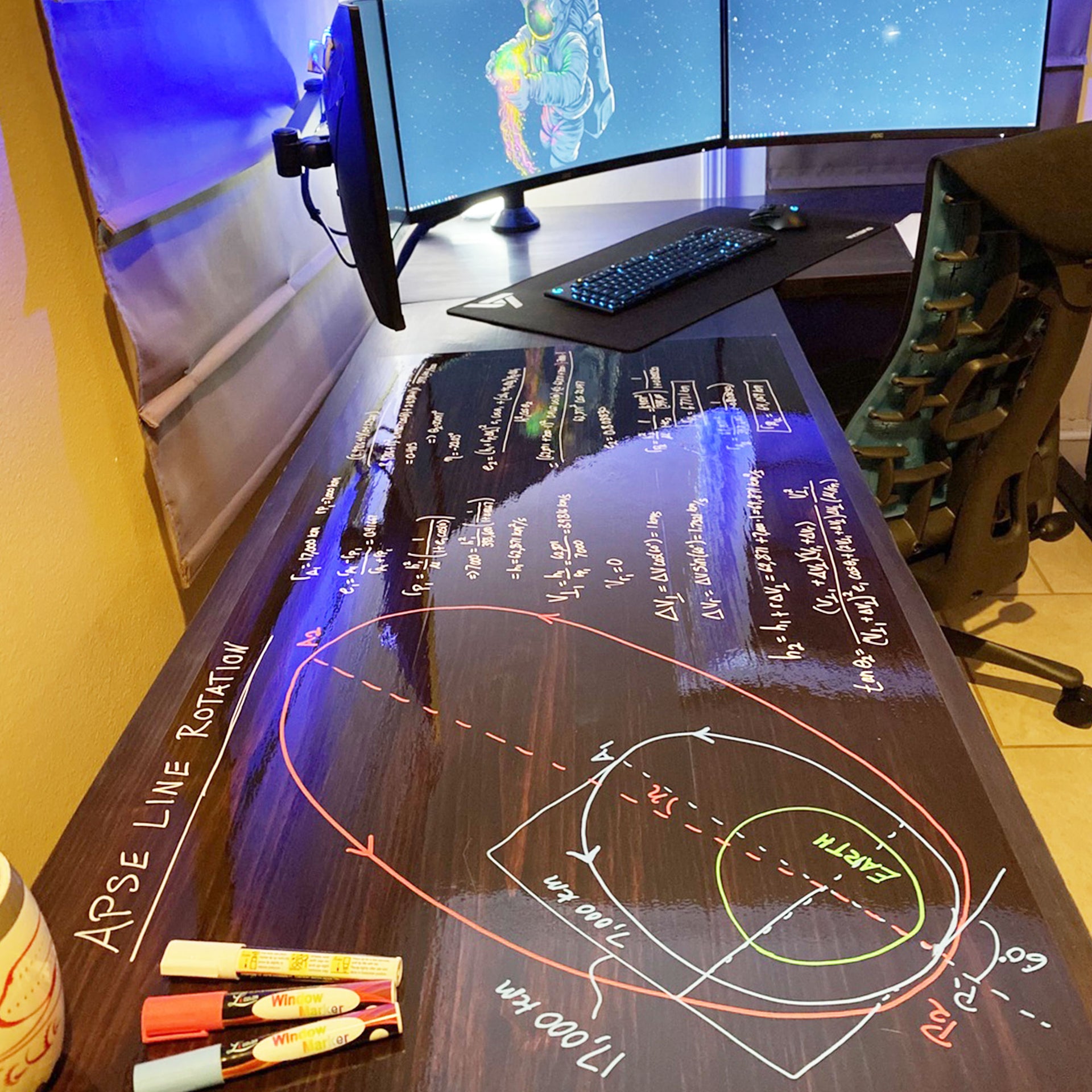 clear dry erase costing on dark desk