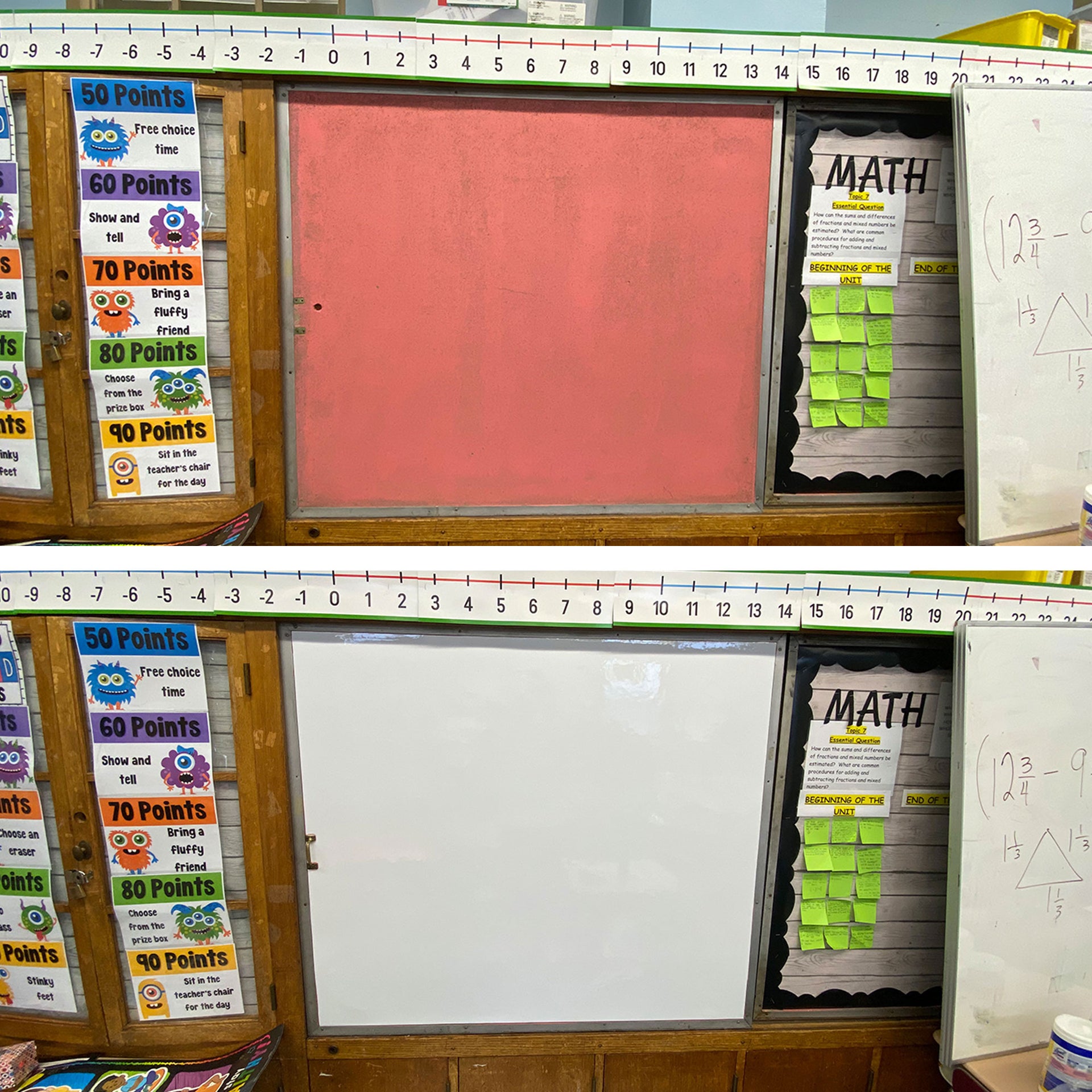 Top image: Cork board, Bottom image: Whiteboard resurfacing