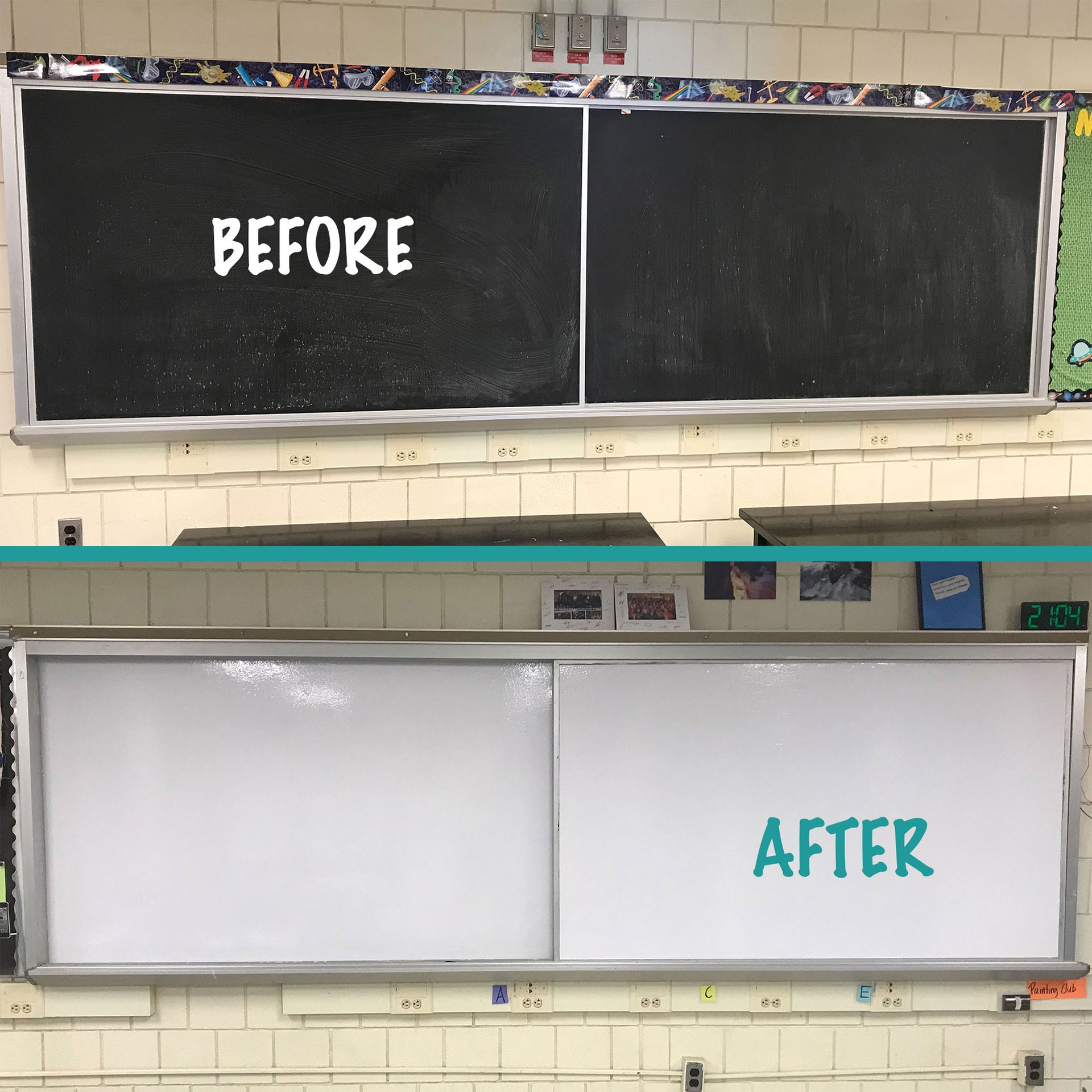 Whiteboard Resurfacing before and after with Think Board
